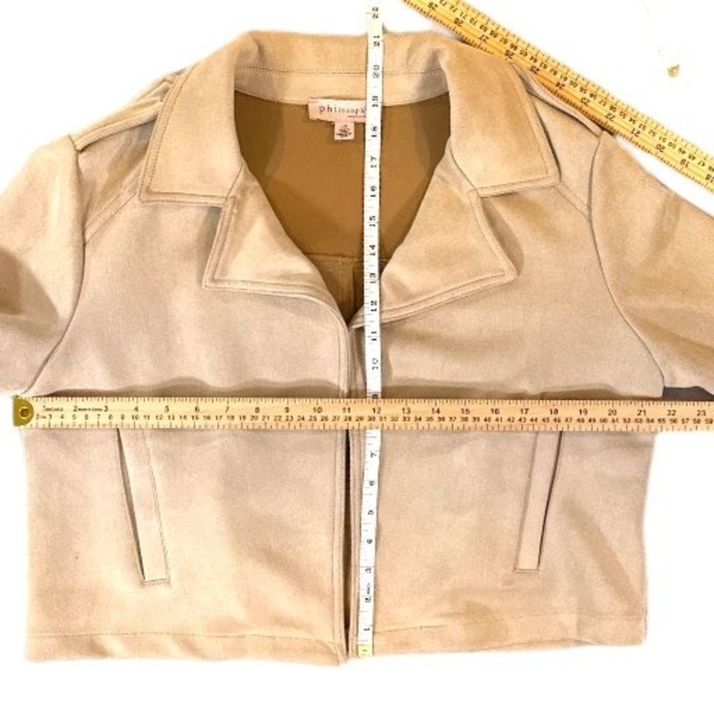 Philosophy‎ Republic Clothing Wms Faux Suede Moto Bomber Jacket Creme Large EUC - Picture 9 of 9
